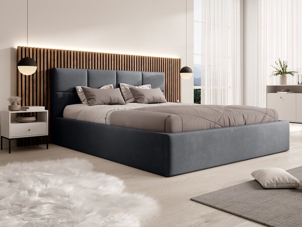 Čalúnená manželská posteľ s úložným priestorom Rinimi Slim 140x200 - tmavosivá