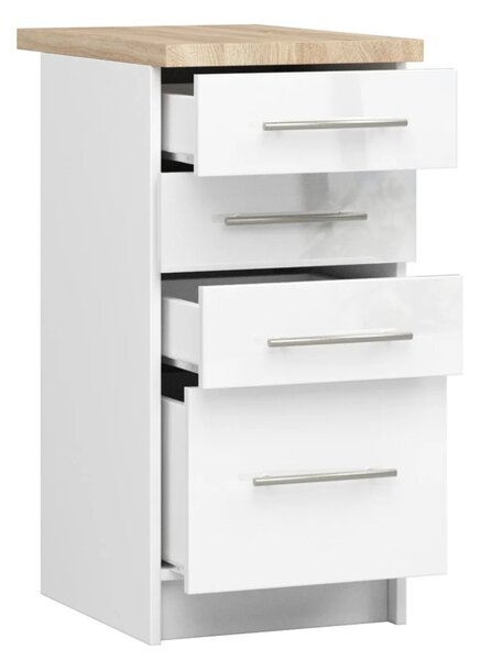 Kuchynská skrinka so šuplíkmi 40 cm VERMINA - biela / biela lesklá