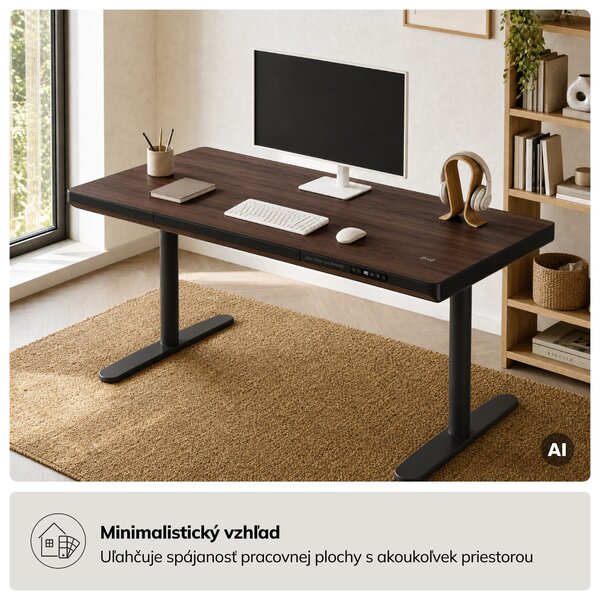 Elektrický písací stôl sit-stand so zásuvkou a bezdrôtovou nabíjačkou Qi čierny/orech, 1400 mm: ELLIS
