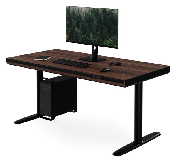 Elektrický písací stôl sit-stand so zásuvkou a bezdrôtovou nabíjačkou Qi čierny/orech, 1400 mm: ELLIS