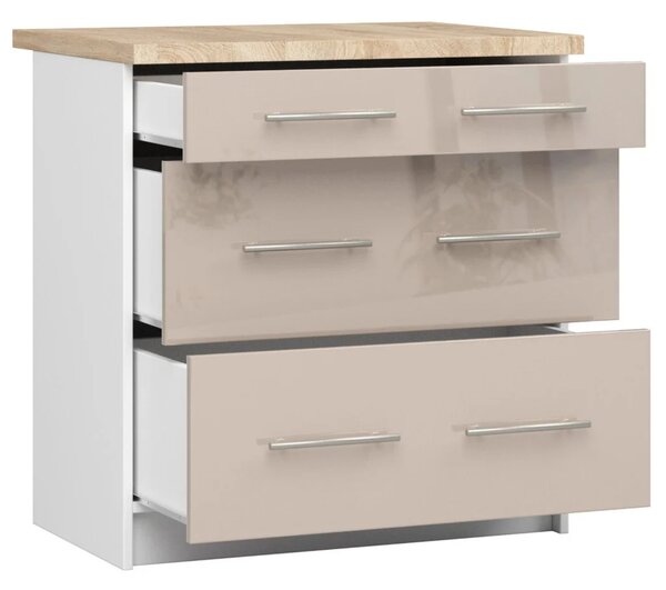 Kuchynská skrinka so šuplíkmi 80 cm VERMINA - biela / cappuccino lesklá