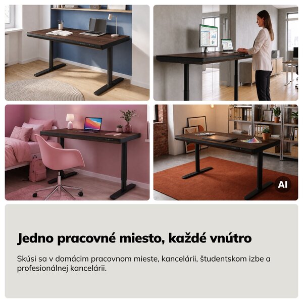 Elektrický písací stôl sit-stand so zásuvkou a bezdrôtovou nabíjačkou Qi čierny/orech, 1400 mm: ELLIS