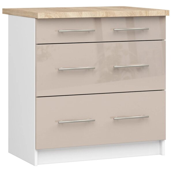 Kuchynská skrinka so šuplíkmi 80 cm VERMINA - biela / cappuccino lesklá