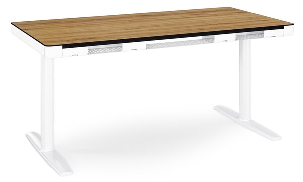 Elektrický písací stôl sit-stand so zásuvkou a bezdrôtovou nabíjačkou Qi biely/zlatý dub, 1400 mm: ELLIS