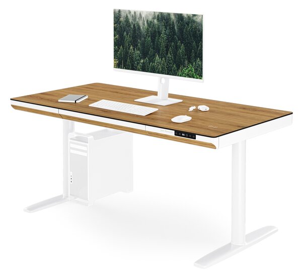 Elektrický písací stôl sit-stand so zásuvkou a bezdrôtovou nabíjačkou Qi biely/zlatý dub, 1400 mm: ELLIS