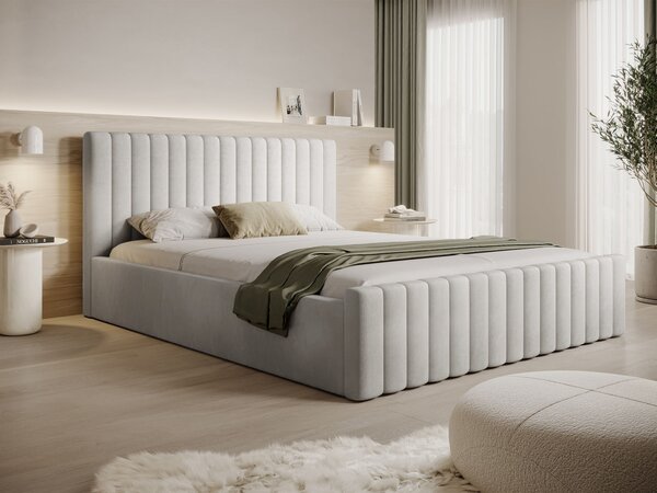 Čalúnená manželská posteľ s úložným priestorom Roso Slim 140x200 - svetlosivá