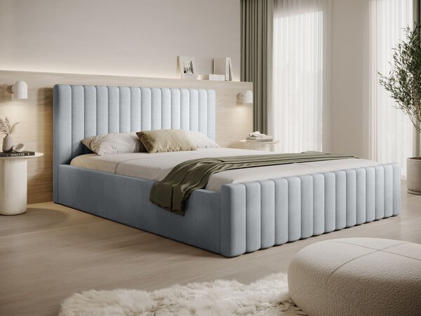 Čalúnená manželská posteľ s úložným priestorom Roso Slim 180x200 - oceľová modrá