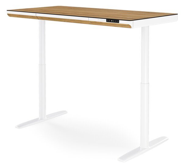 Elektrický písací stôl sit-stand so zásuvkou a bezdrôtovou nabíjačkou Qi biely/zlatý dub, 1400 mm: ELLIS