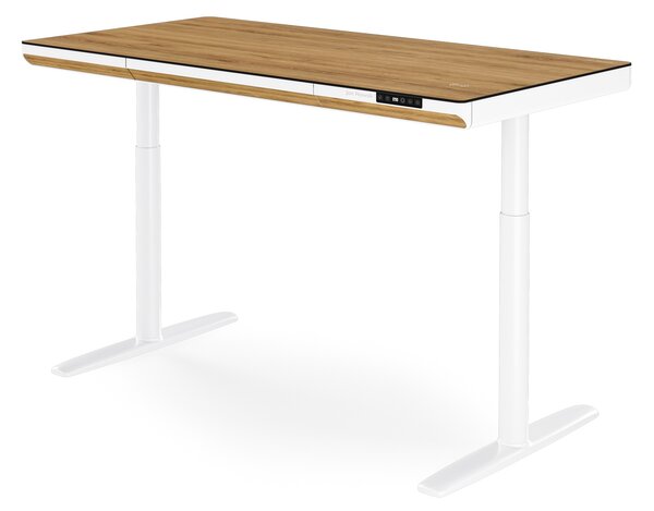 Elektrický písací stôl sit-stand so zásuvkou a bezdrôtovou nabíjačkou Qi biely/zlatý dub, 1400 mm: ELLIS