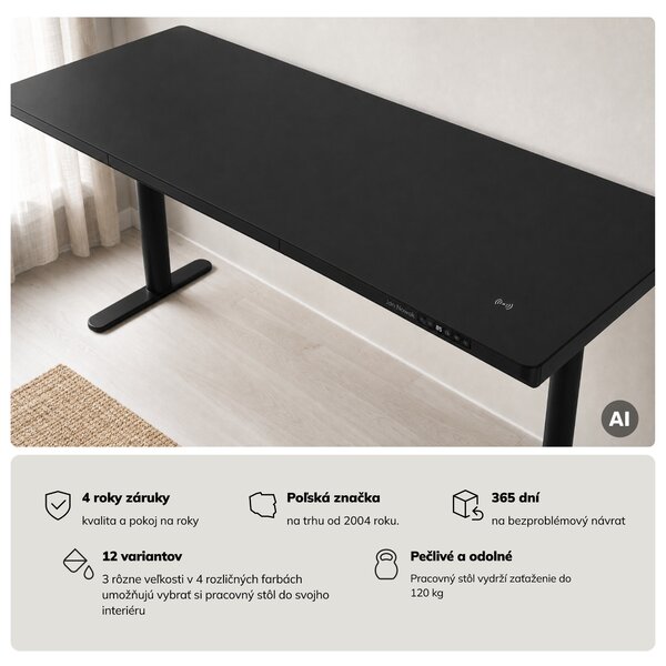Elektrický písací stôl sit-stand so zásuvkou a bezdrôtovou nabíjačkou Qi čierny, 1600 mm: ELLIS
