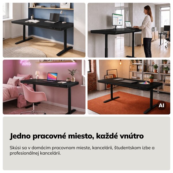 Elektrický písací stôl sit-stand so zásuvkou a bezdrôtovou nabíjačkou Qi čierny, 1600 mm: ELLIS