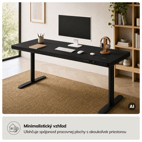 Elektrický písací stôl sit-stand so zásuvkou a bezdrôtovou nabíjačkou Qi čierny, 1600 mm: ELLIS