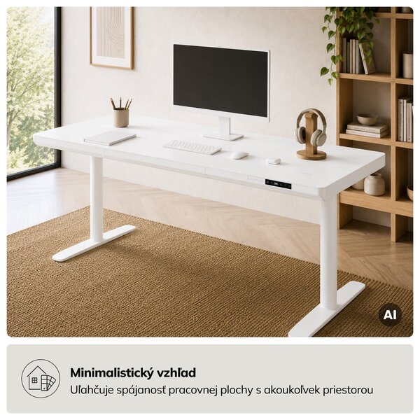 Elektrický písací stôl sit-stand so zásuvkou a bezdrôtovou nabíjačkou Qi biely, 1600 mm: ELLIS