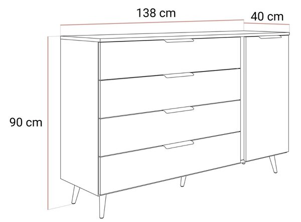 KOMODA MARION 2S KAŠMÍR LED NA NOŽIČKÁCH 138 cm