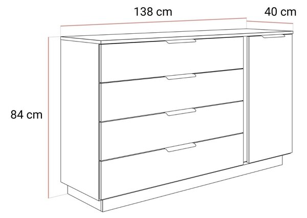KOMODA MARION 2S KAŠMÍR LED 138 cm