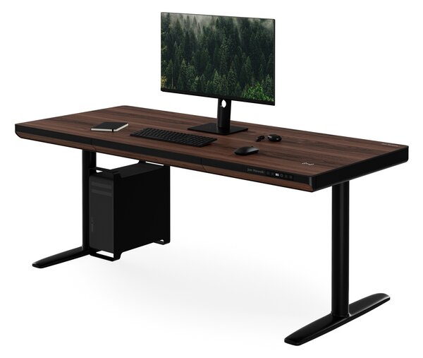 Elektrický písací stôl sit-stand so zásuvkou a bezdrôtovou nabíjačkou Qi čierny/orech, 1600 mm: ELLIS