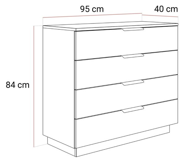 KOMODA MARION 2S KAŠMÍR ZLATÉ ÚCHYTKY LED 95 cm