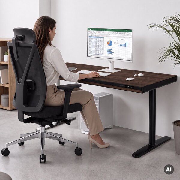Elektrický písací stôl sit-stand so zásuvkou a bezdrôtovou nabíjačkou Qi čierny/orech, 1600 mm: ELLIS