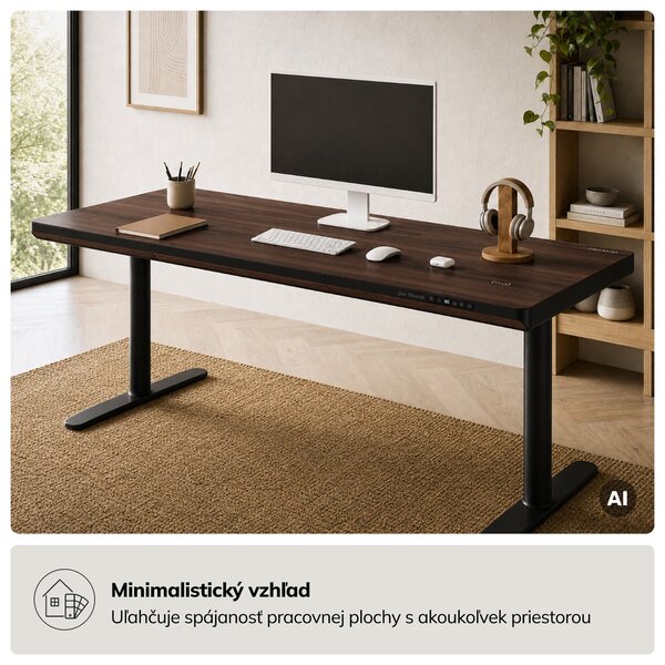 Elektrický písací stôl sit-stand so zásuvkou a bezdrôtovou nabíjačkou Qi čierny/orech, 1600 mm: ELLIS