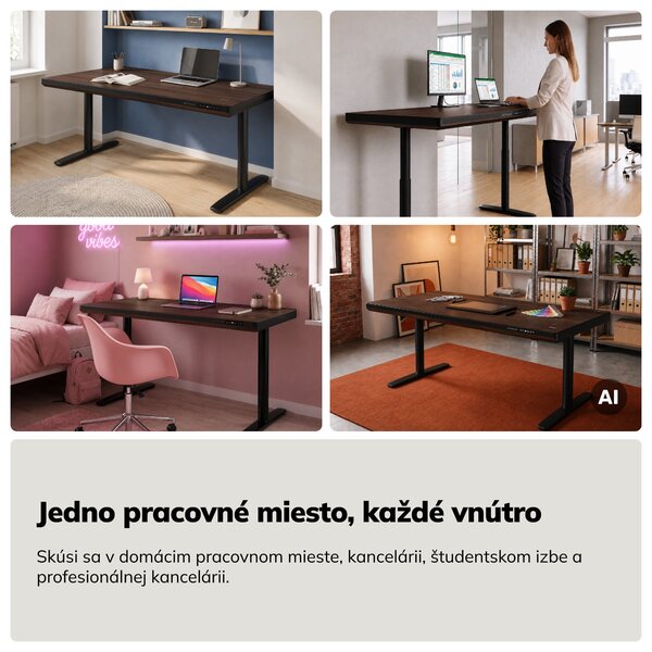Elektrický písací stôl sit-stand so zásuvkou a bezdrôtovou nabíjačkou Qi čierny/orech, 1600 mm: ELLIS