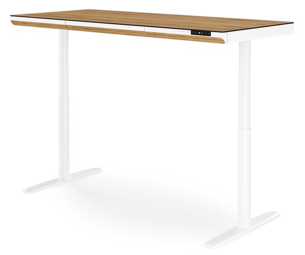 Elektrický písací stôl sit-stand so zásuvkou a bezdrôtovou nabíjačkou Qi biely/zlatý dub, 1600 mm: ELLIS
