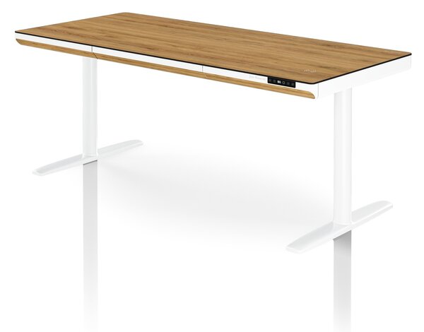 Elektrický písací stôl sit-stand so zásuvkou a bezdrôtovou nabíjačkou Qi biely/zlatý dub, 1600 mm: ELLIS