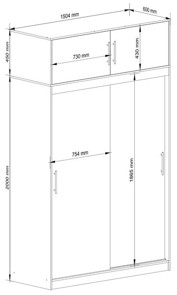 Priestranná šatníková skriňa 150 cm VALESTRA s nástavcom - jelša