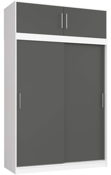 Priestranná šatníková skriňa 150 cm VALESTRA s nástavcom - biela / tmavo šedá