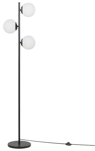 Stojaca lampa čierna oceľ sklo práškové lakovanie 153 cm 3 svetlá sklenené tienidlá moderný retro štýl obývačka