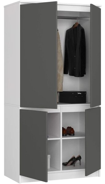 Štvordverová šatníková skriňa 90 cm LOTA - biela / šedá