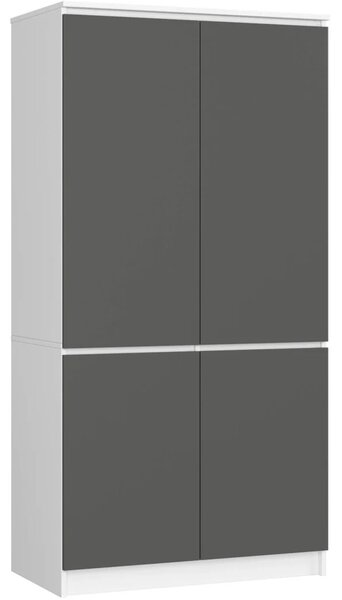 Štvordverová šatníková skriňa 90 cm LOTA - biela / šedá