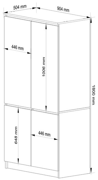 Štvordverová šatníková skriňa 90 cm LOTA - šedá