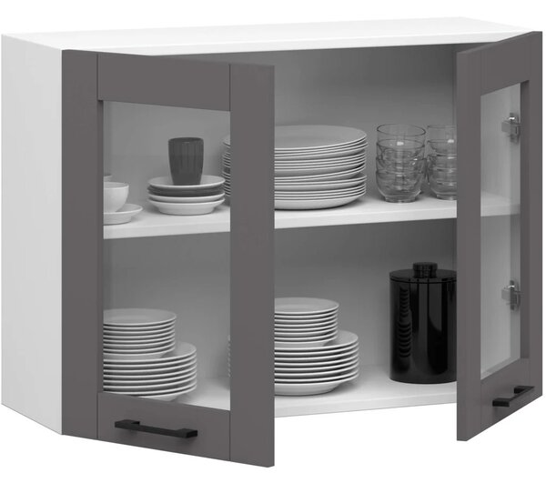 Závesná presklená skrinka 80 cm VERMINA - biela / šedá