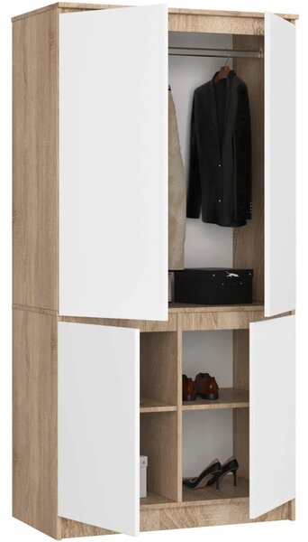 Štvordverová šatníková skriňa 90 cm LOTA - dub sonoma / biela