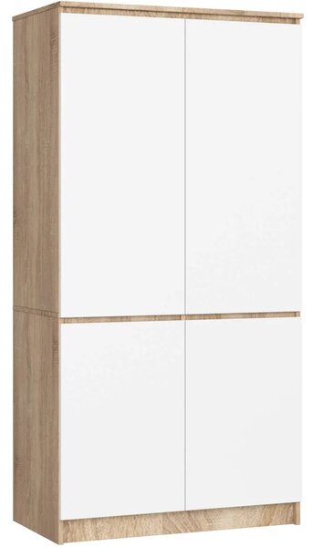 Štvordverová šatníková skriňa 90 cm LOTA - dub sonoma / biela