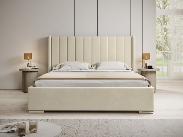 Čalúnená manželská posteľ s úložným priestorom Palmira 140x200 - smotanová