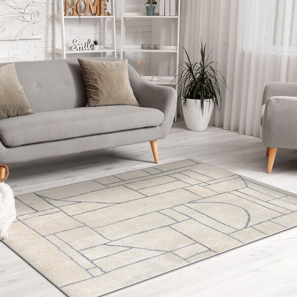Dywany Łuszczów , Kusový koberec Fusion 0806 cream/l. grey, 80x150, biela, kancelária