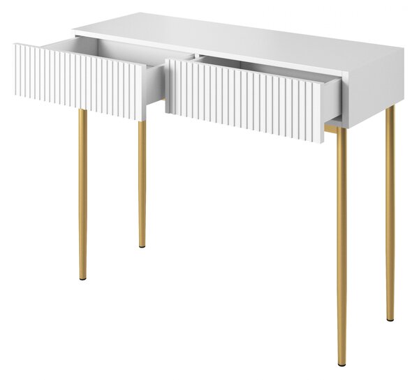 Toaletný stolík Nicole 100 cm so zásuvkami - biely mat / zlatá