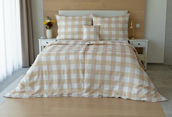Obliečky Quadro Beige Linen 100% len 1x 140/200, 1x 70/90