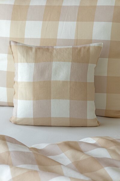 Obliečky Quadro Beige Linen 100% len 1x 140/200, 1x 70/90