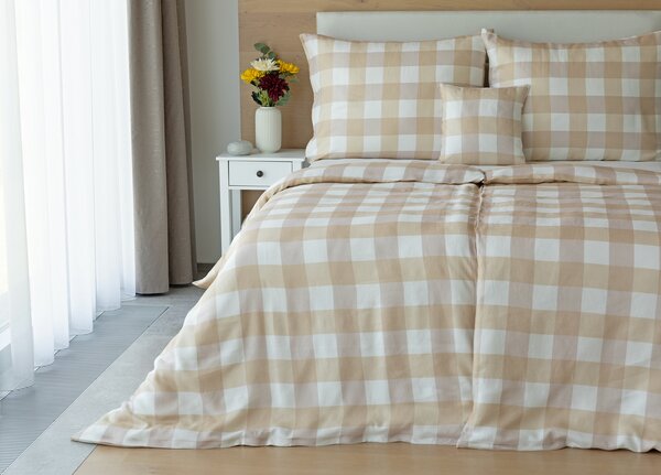 Obliečky Quadro Beige Linen 100% len 1x 140/200, 1x 70/90