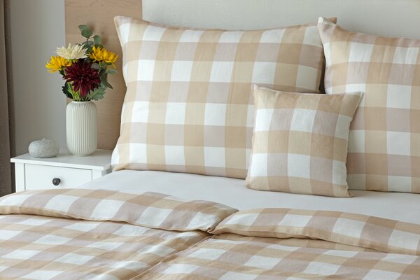 Obliečky Quadro Beige Linen 100% len 1x 140/200, 1x 70/90