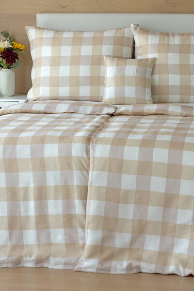 Obliečky Quadro Beige Linen 100% len 1x 140/200, 1x 70/90