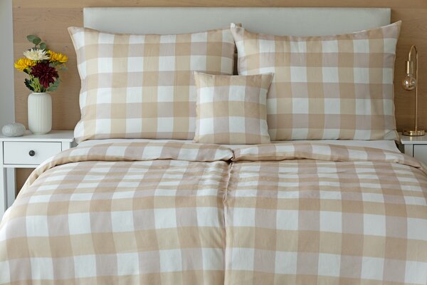 Obliečky Quadro Beige Linen 100% len 1x 140/200, 1x 70/90
