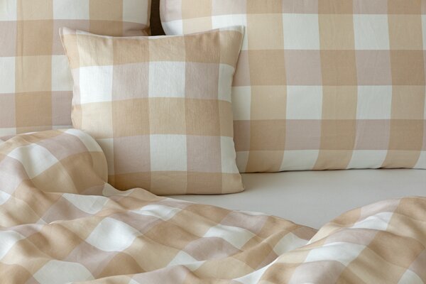 Obliečky Quadro Beige Linen 100% len 1x 140/200, 1x 70/90