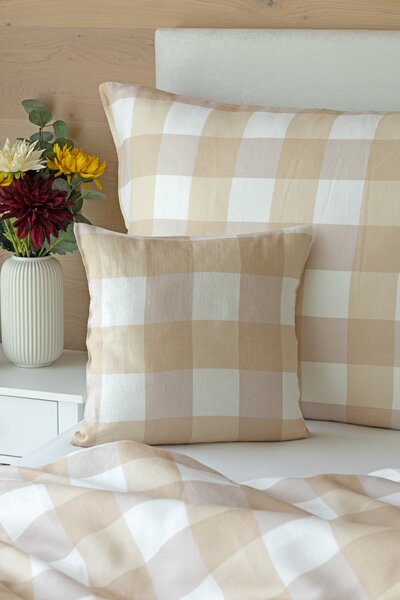 Obliečky Quadro Beige Linen 100% len 1x 140/200, 1x 70/90