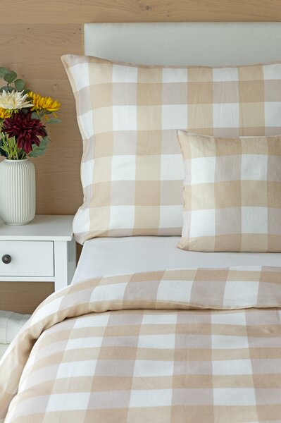 Obliečky Quadro Beige Linen 100% len 1x 140/200, 1x 70/90