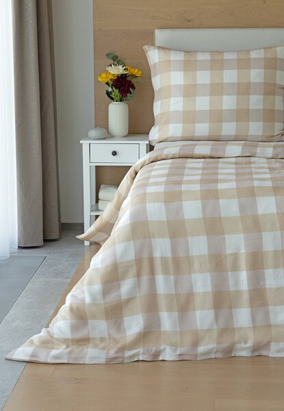 Obliečky Quadro Beige Linen 100% len 1x 140/200, 1x 70/90