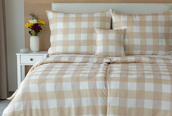 Obliečky Quadro Beige Linen 100% len 1x 140/200, 1x 70/90