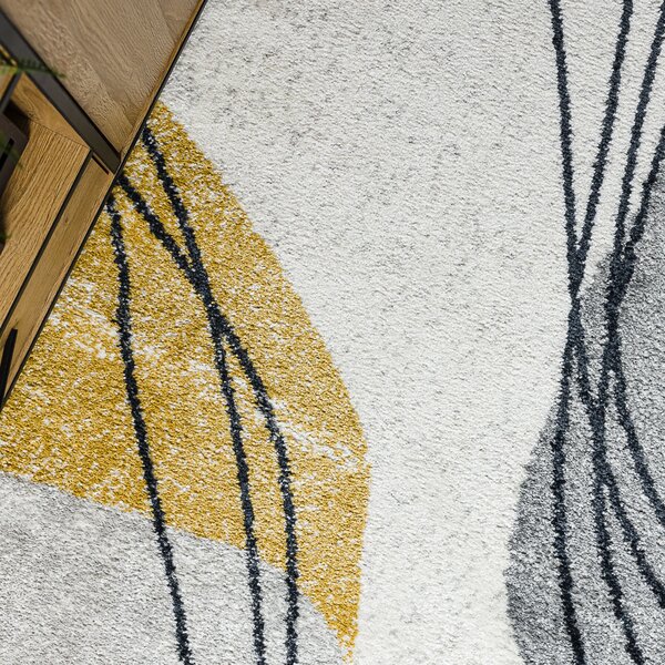 Dywany Łuszczów, Kusový koberec Fusion 5868 white/yellow, 140x190, šedá, kancelária